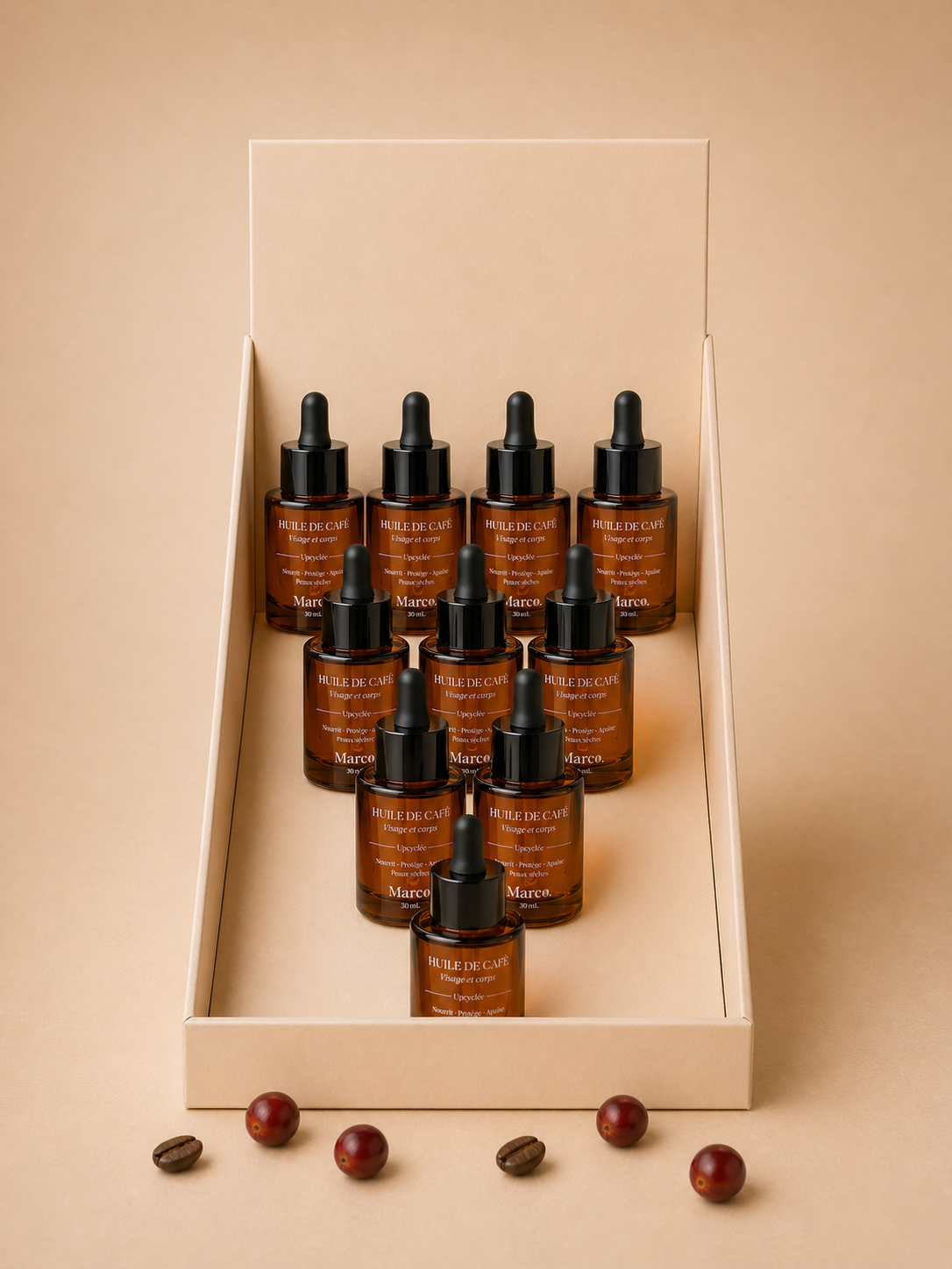Coffret et flacon Huile de café Marco